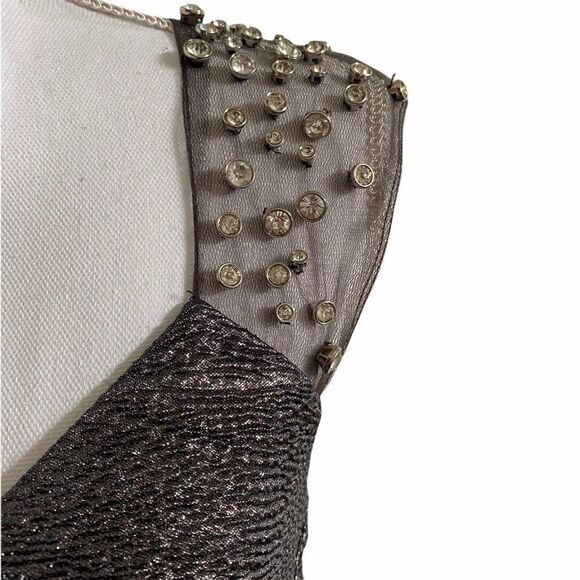 Metallic Embellished Rhinestone Sheath Dress Gunmetal Gray US Size 6 - Picture 4 of 9